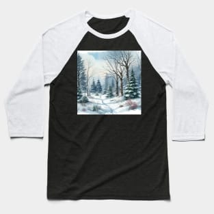 Winter Forest Road Winter Landscape Baseball T-Shirt